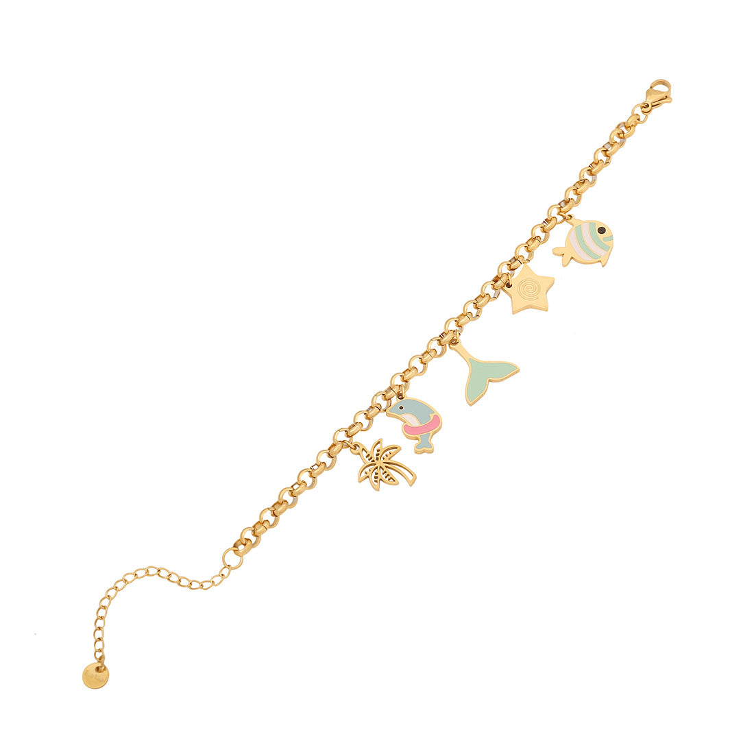 Bracciale da donna in acciaio inossidabile con farfalla e stella smaltate, motivi delfino e pesce