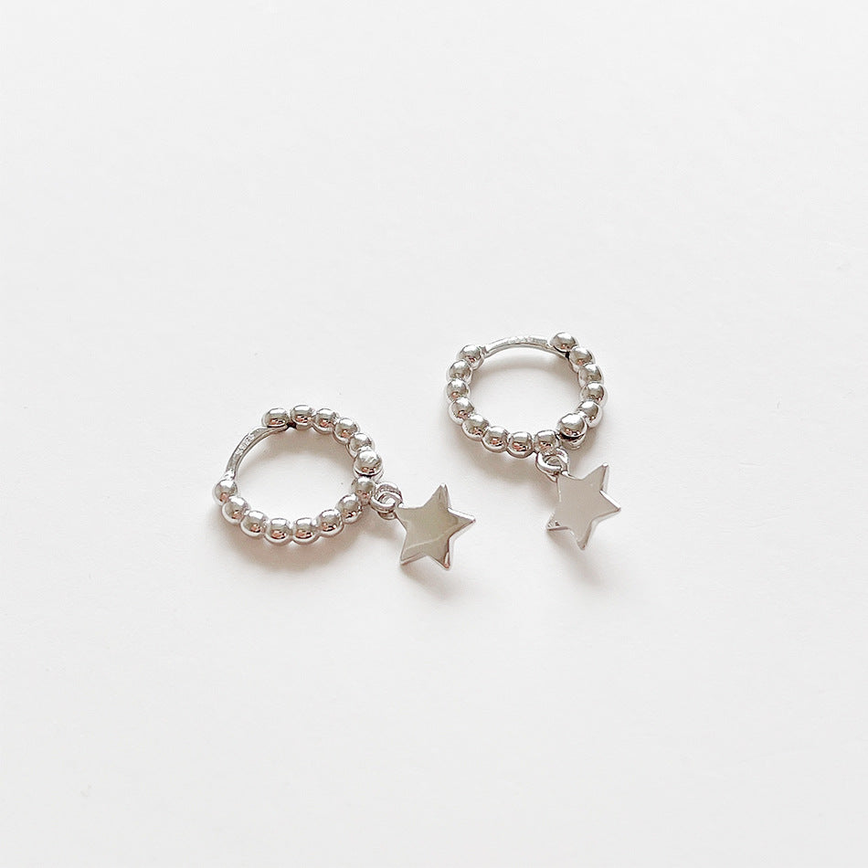 Minimalist 925 Sterling Silver Round Star Stud Earrings Plated