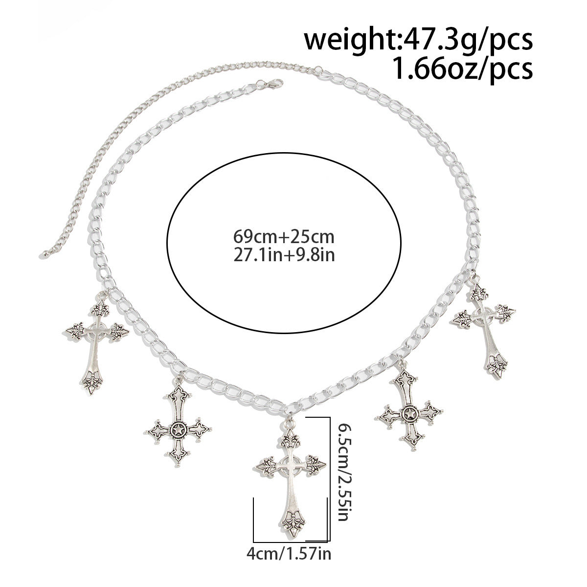 Gothic Punk Cross Hollow Out Zinc Alloy Body Chain with Tassel for Women