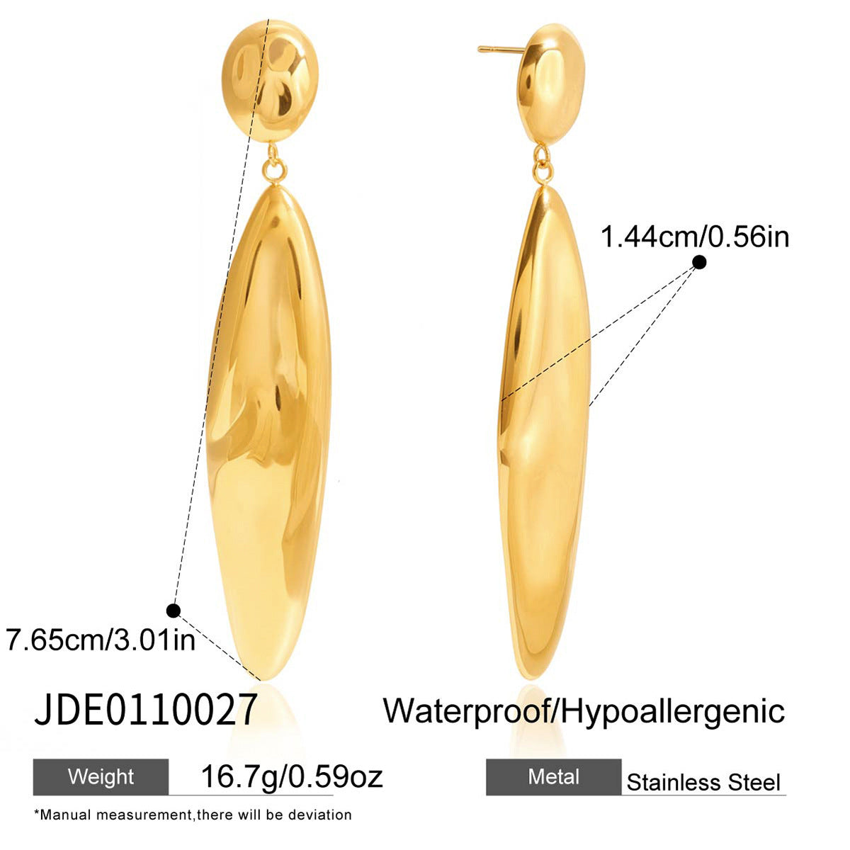 Pendientes de gota de agua geométricos minimalistas de lujo, chapados en oro de 18 quilates, de acero inoxidable para mujer