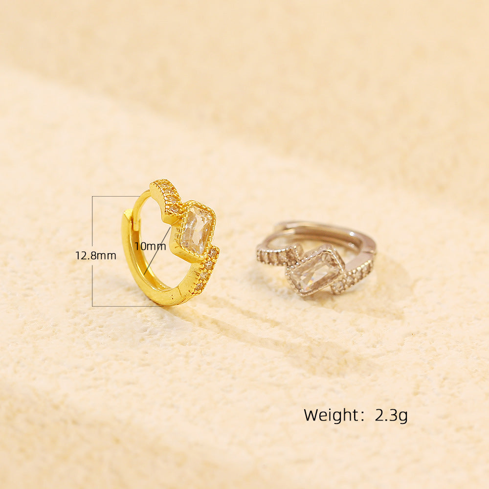 Orecchini a Cerchio da Donna Placcati in Pietra Preziosa Rettangolare Geometrica in Argento Sterling 925, Lusso Minimalista