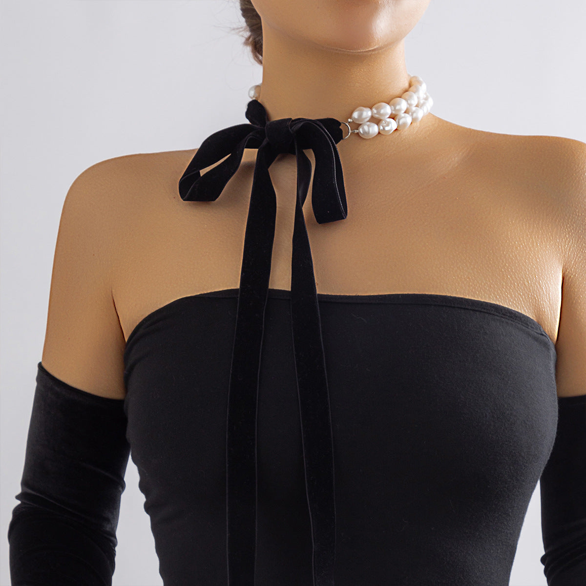 Vintage Elegant Geometric Pearl Ball Chain Necklace with Bow Tie DIY Charm Bar for Women
