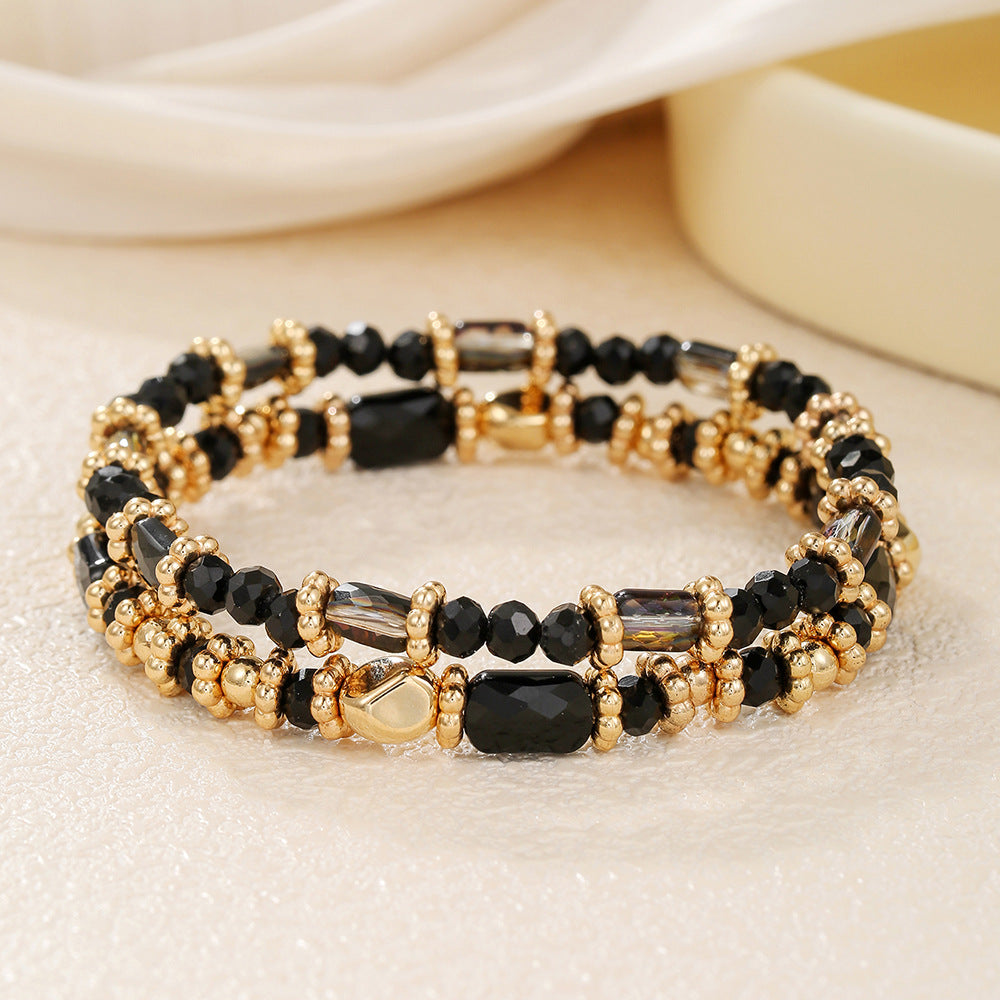 Bohemian Geometric Faceted Glass Bead Stretch Bracelet Set