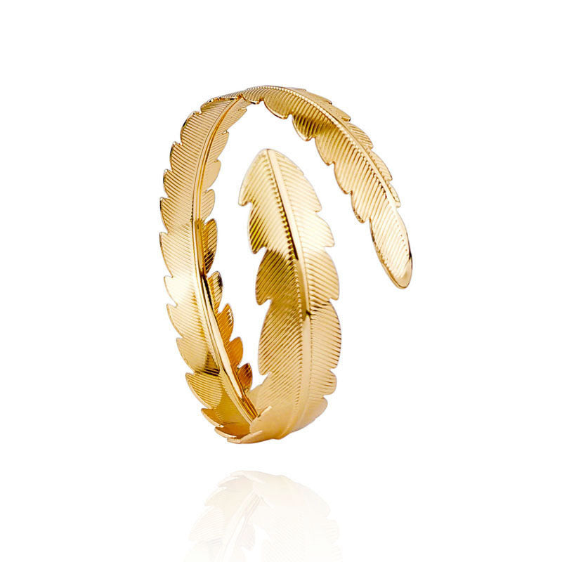 Exaggerated Geometric Leaf Metal Arm Cuff Set Plated Bracelet Jewelry for Women