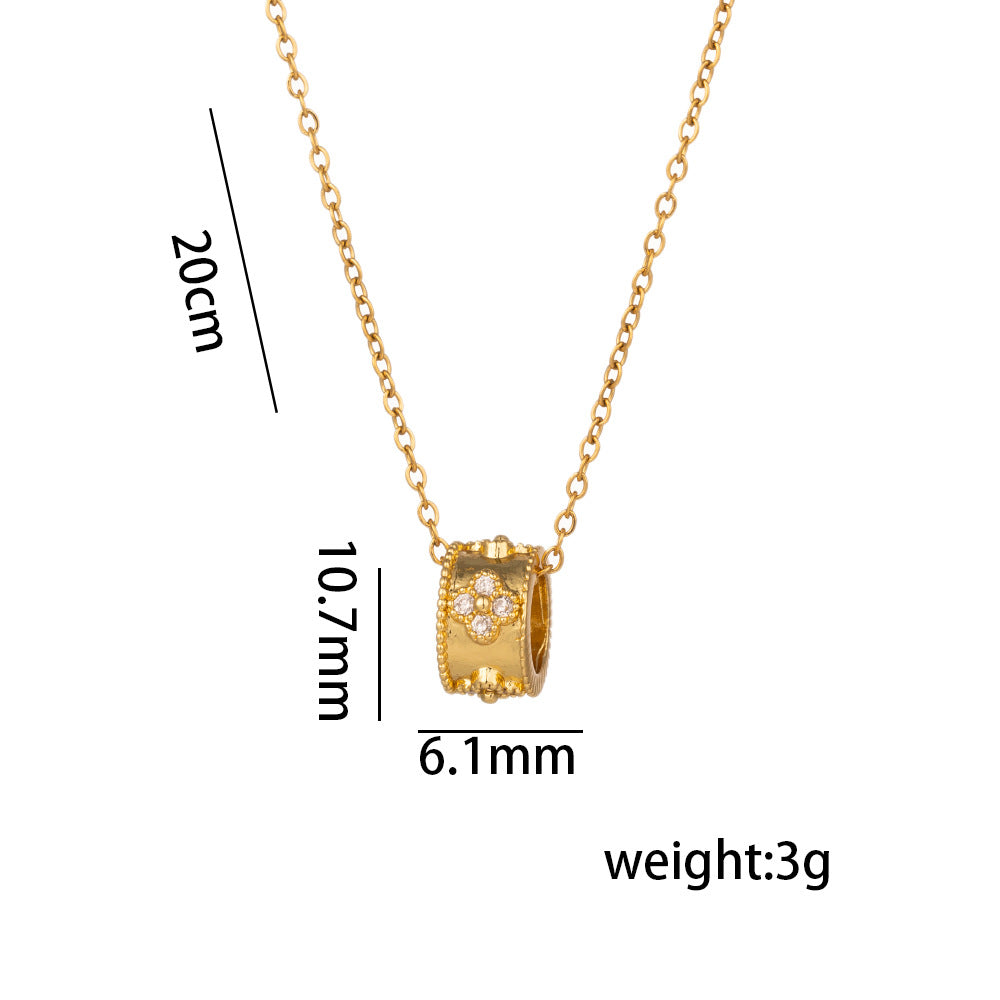 Minimalist Four-Leaf Clover Pendant Necklace for Women in Titanium Steel with Micro-Pave Setting and Delicate Locket Chain
