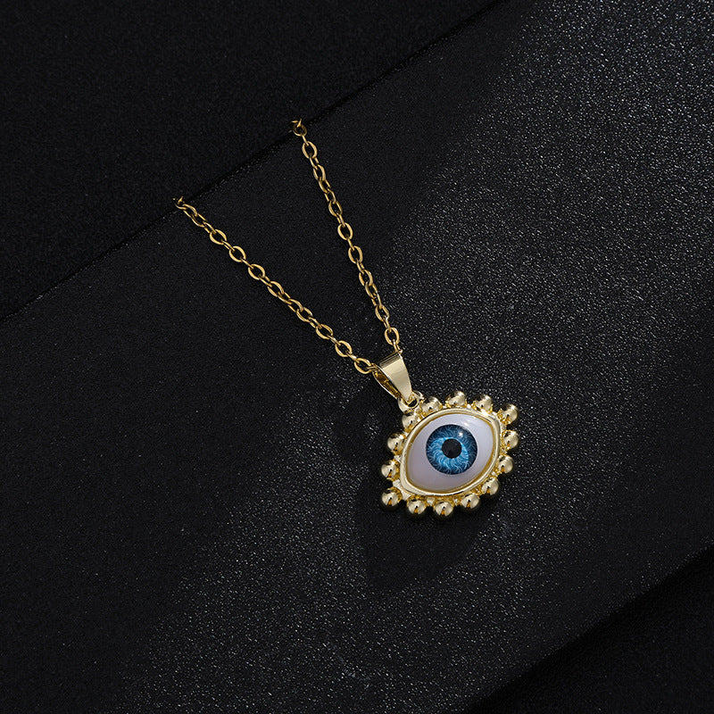 Collana vintage con occhio di Allah geometrico per uomo e donna in rame placcato oro su catena a maglie ovali