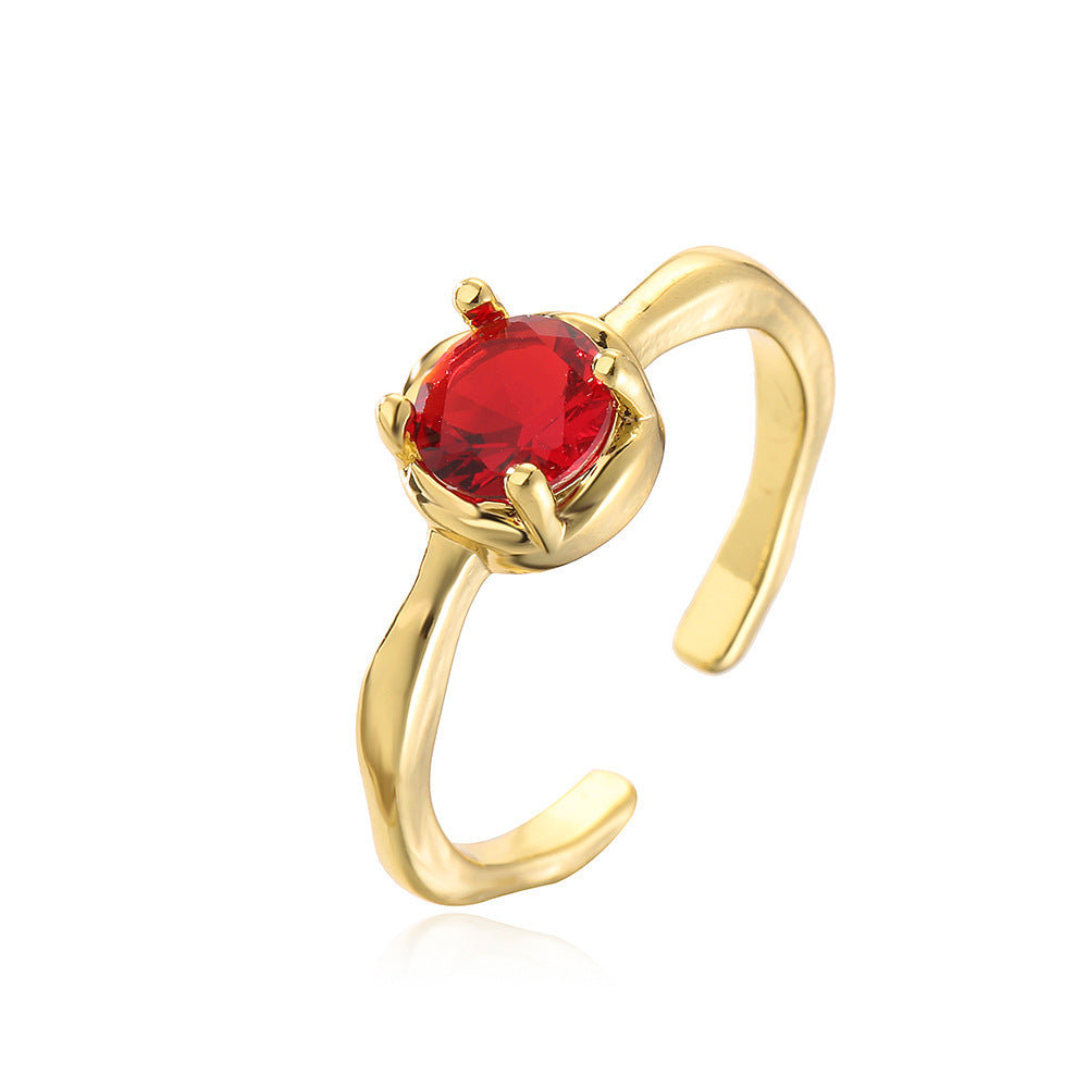 Vintage Geometric Open Ring for Women Made of Brass with Gold Plating and Micro-Paved Zirconia