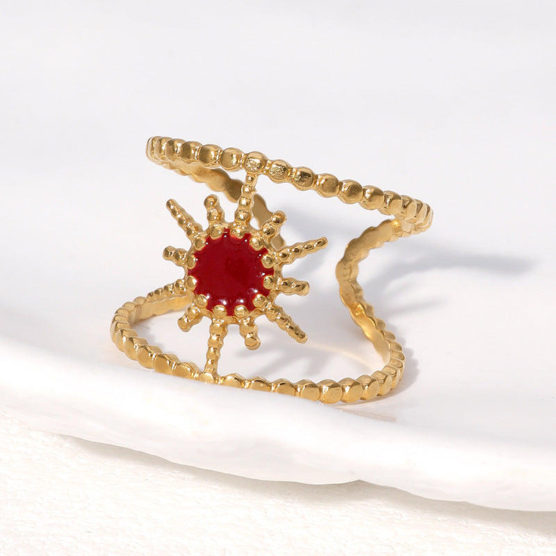 Luxury Minimalist Geometric Stainless Steel Adjustable Open Ring with Gold Plating for Women