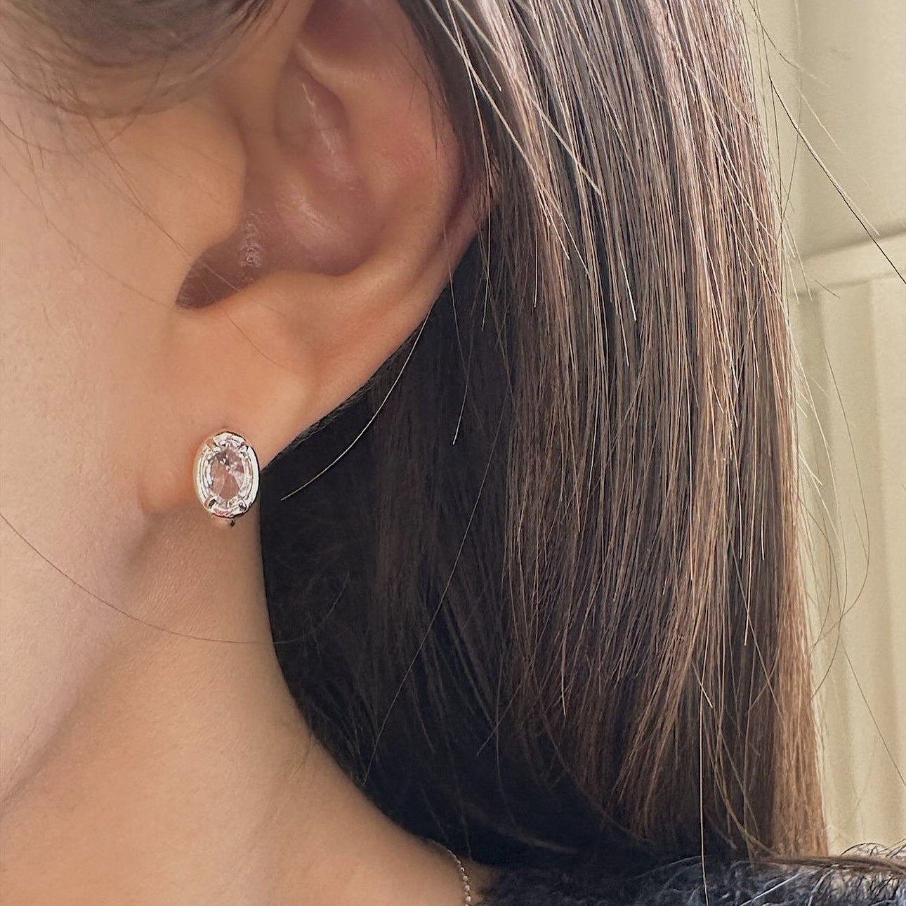 Minimalist Letter-Shaped 925 Sterling Silver Stud Earrings with Rhinestone Inlay, Hypoallergenic Ear Posts
