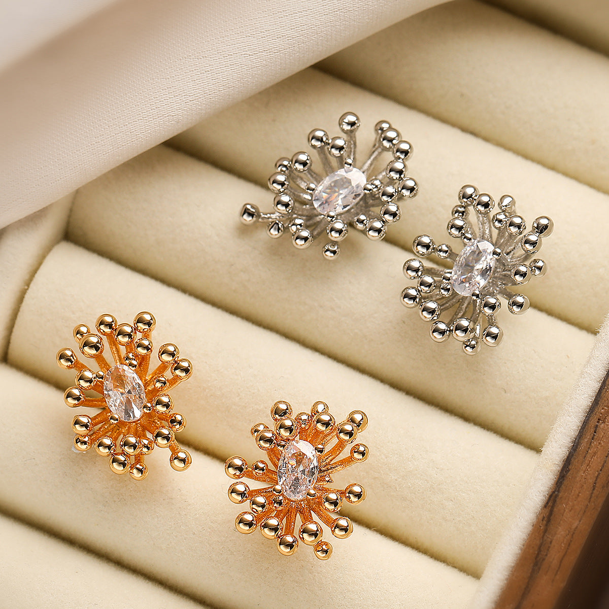 Minimalist Floral-Shaped Copper Earrings with Gold Plating and Zircon Inlay for Women
