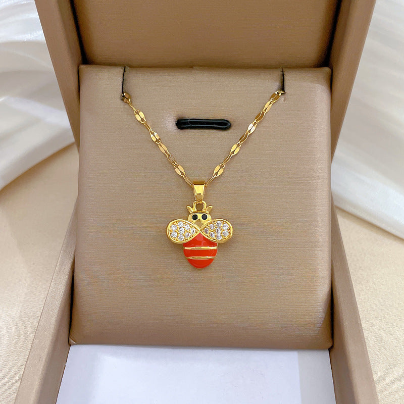 Luxury Minimalist Sweet Geometric Titanium Steel Stainless Steel Necklace with Rhinestone Inlay for Women