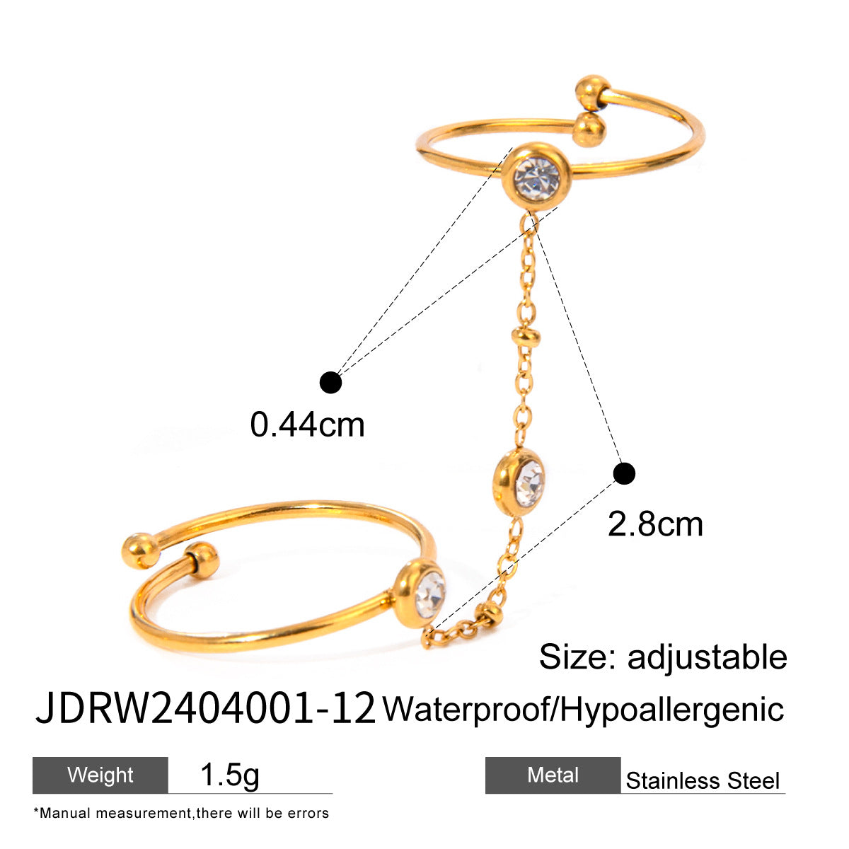 Minimalist Stainless Steel Plated Ring and Bracelet Set with Round Heart Teardrop Charms for Women