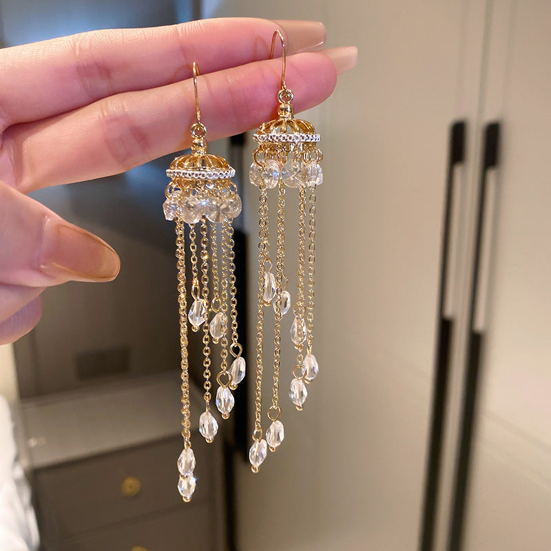 Elegantes pendientes de perlas y circonitas con forma ovalada y lazo en acero inoxidable para mujer