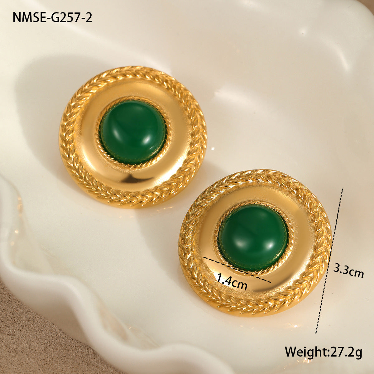 Pendientes Minimalistas Geométricos de Acero Inoxidable con Discos de Ágata Verde Pulida, Estilo Gancho Francés, Joyería de Lujo de Moda para Mujer