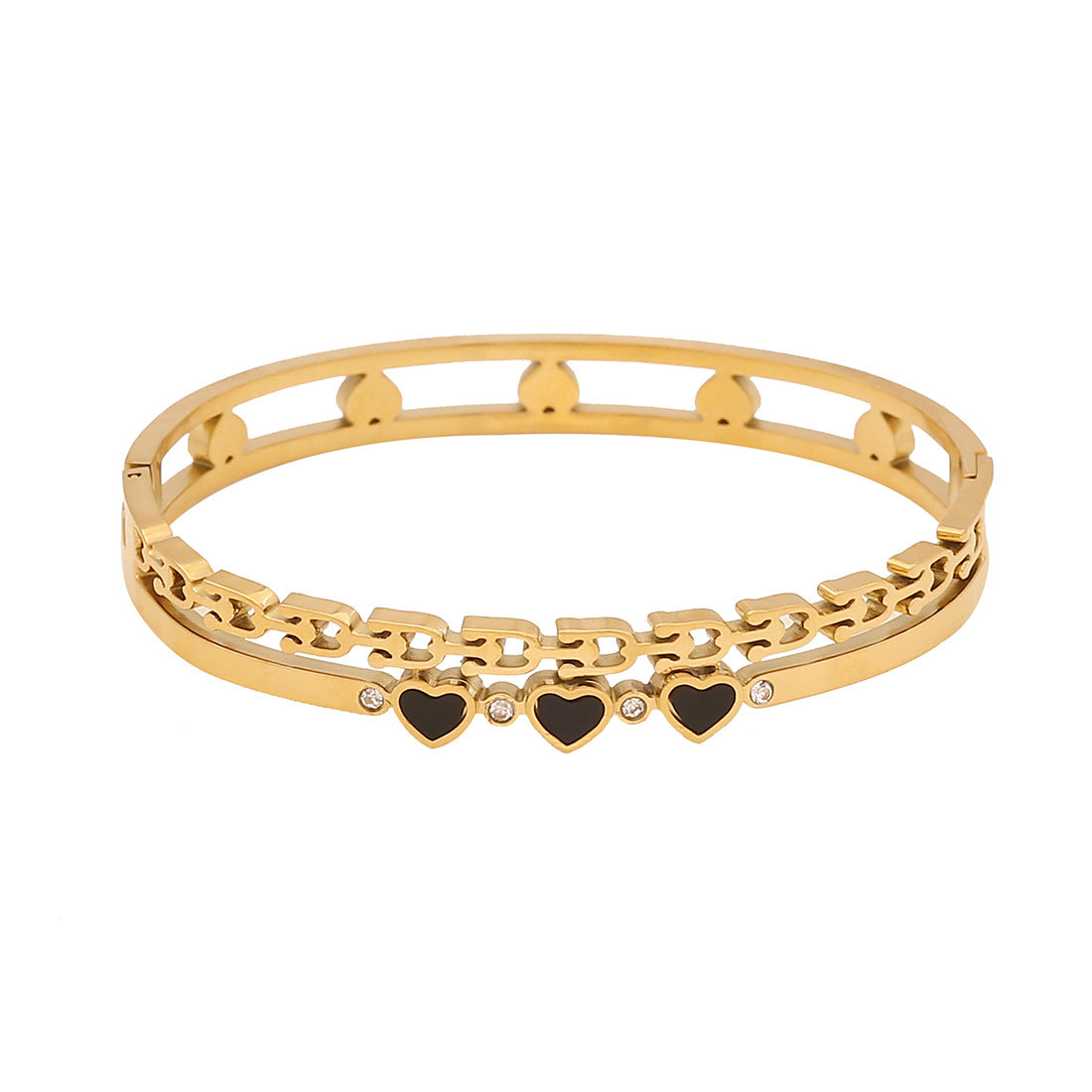 Fashionable Floral Heart Butterfly Stainless Steel Bracelet with Plated Finish for Women