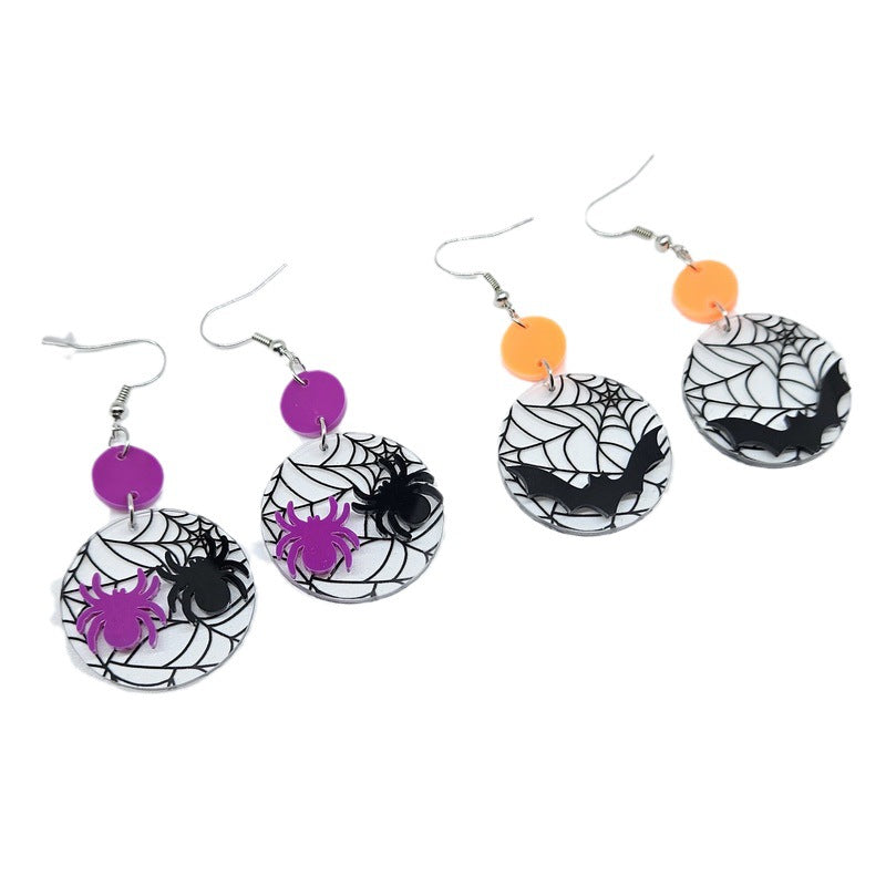 Pendientes Góticos de Murciélago Acrílicos con Diseño de Telaraña para Halloween para Mujer