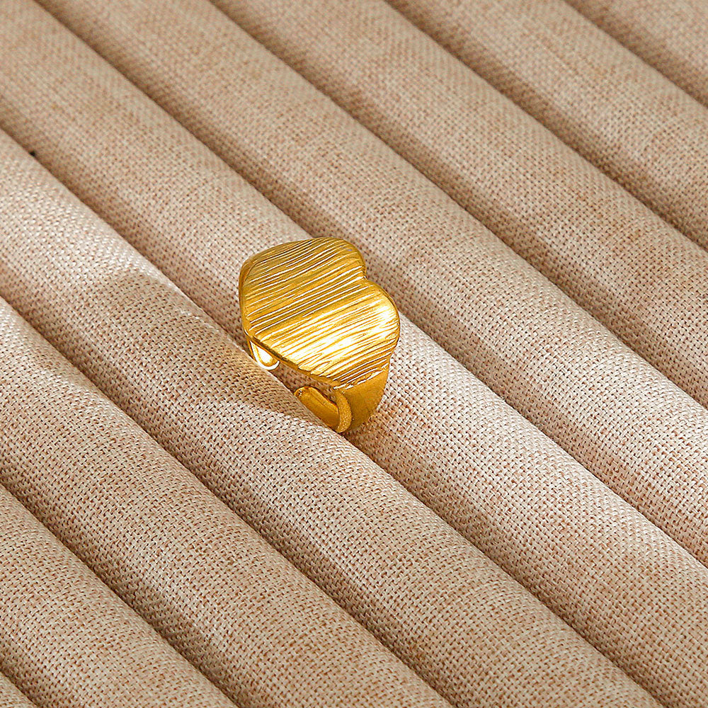 Minimalist Geometric Flower-Shaped Titanium Steel Ring with Plating Finish for Women, Adjustable Open Band Fashion Ring