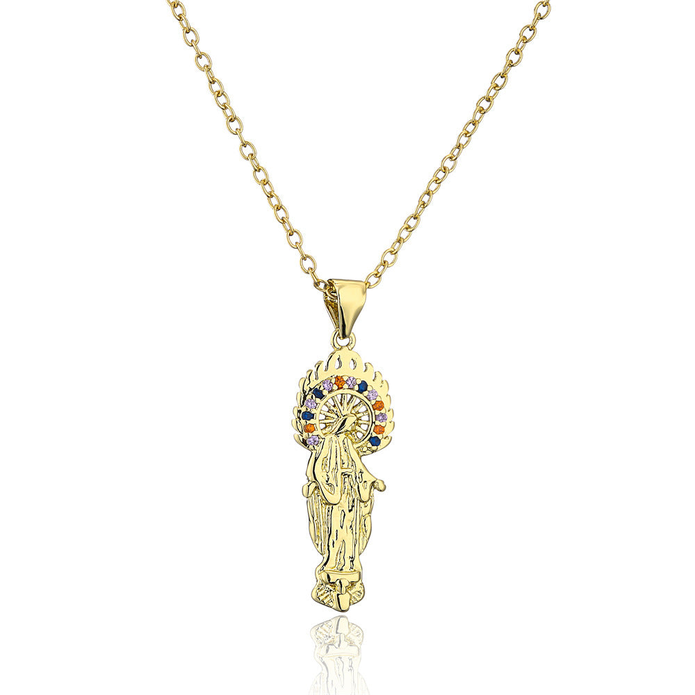 Collana con Pendente Geometrico in Rame Placcato Oro Vero e Zirconia Micro-Incastonata