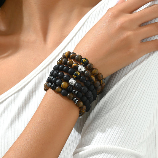 Bracciale geometrico in stile vintage da donna in pietra naturale con struttura intrecciata