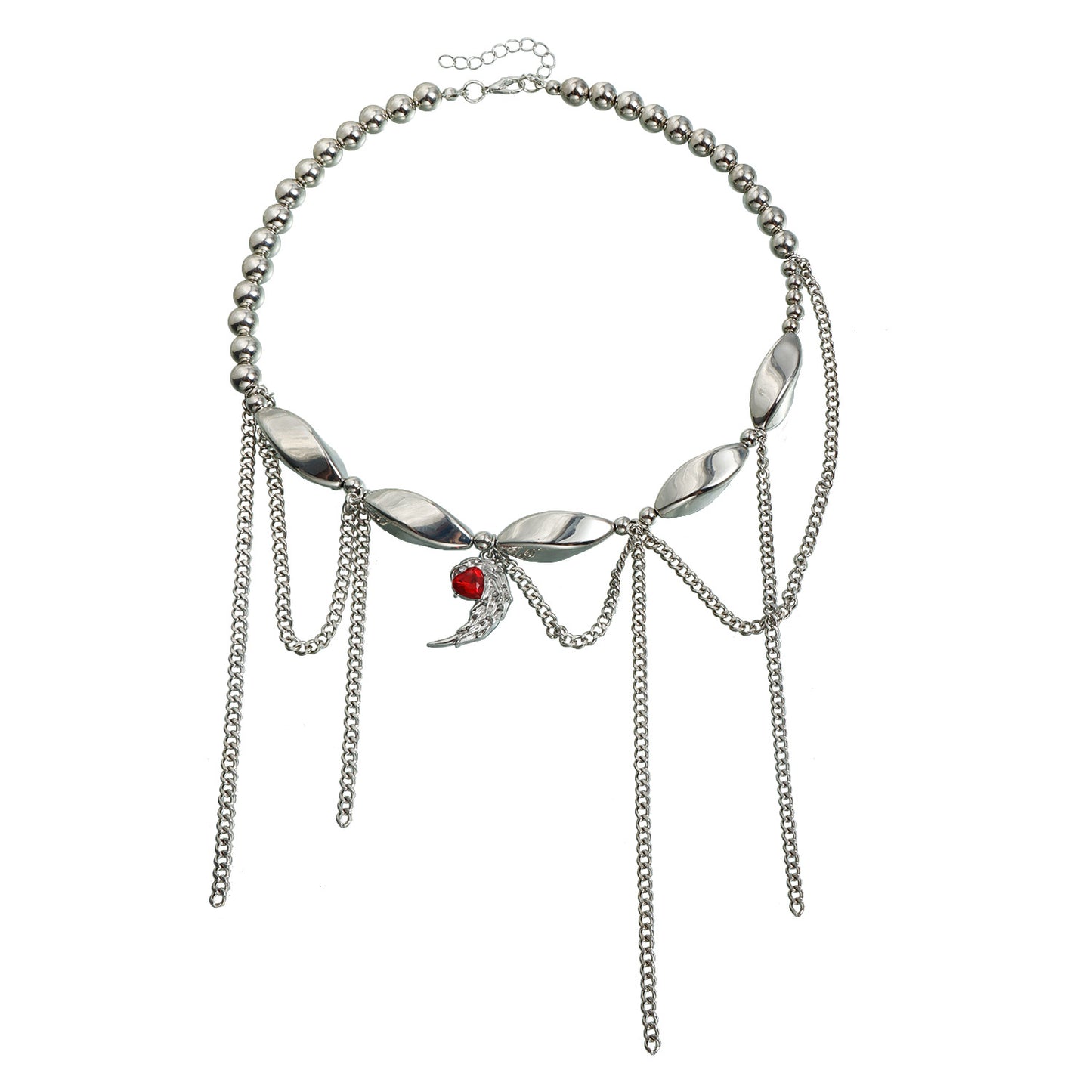 Gothic Elegant Heart Geometric Ruby Inlay Plated Alloy Necklace with Tassel Beads for Women