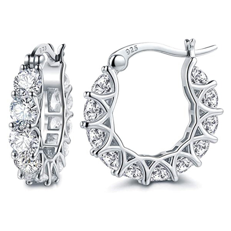 Orecchini a clip in rame, stile OL alla moda, con forma geometrica, pavé di zirconi e motivo asimmetrico a cristalli di ghiaccio, da donna
