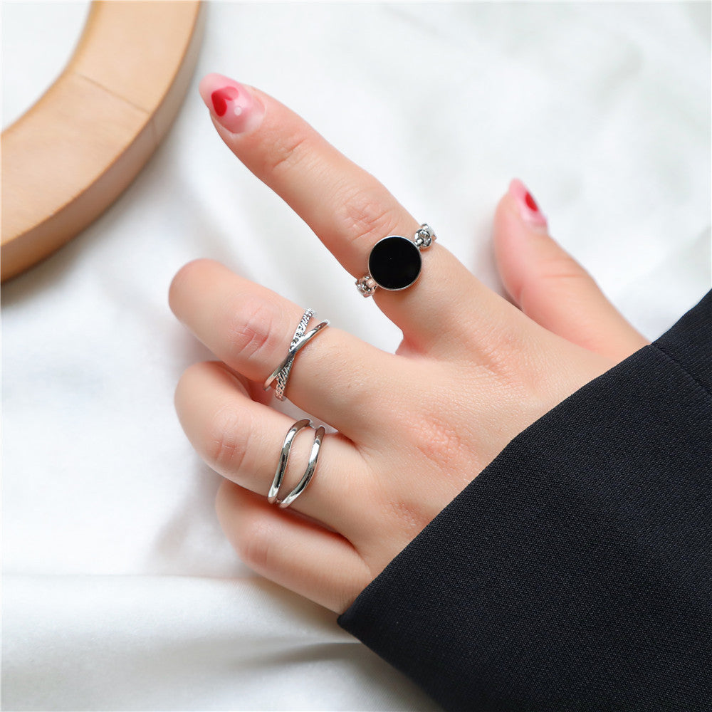 Minimalist Geometric Round Plated Alloy Ring Set for Women