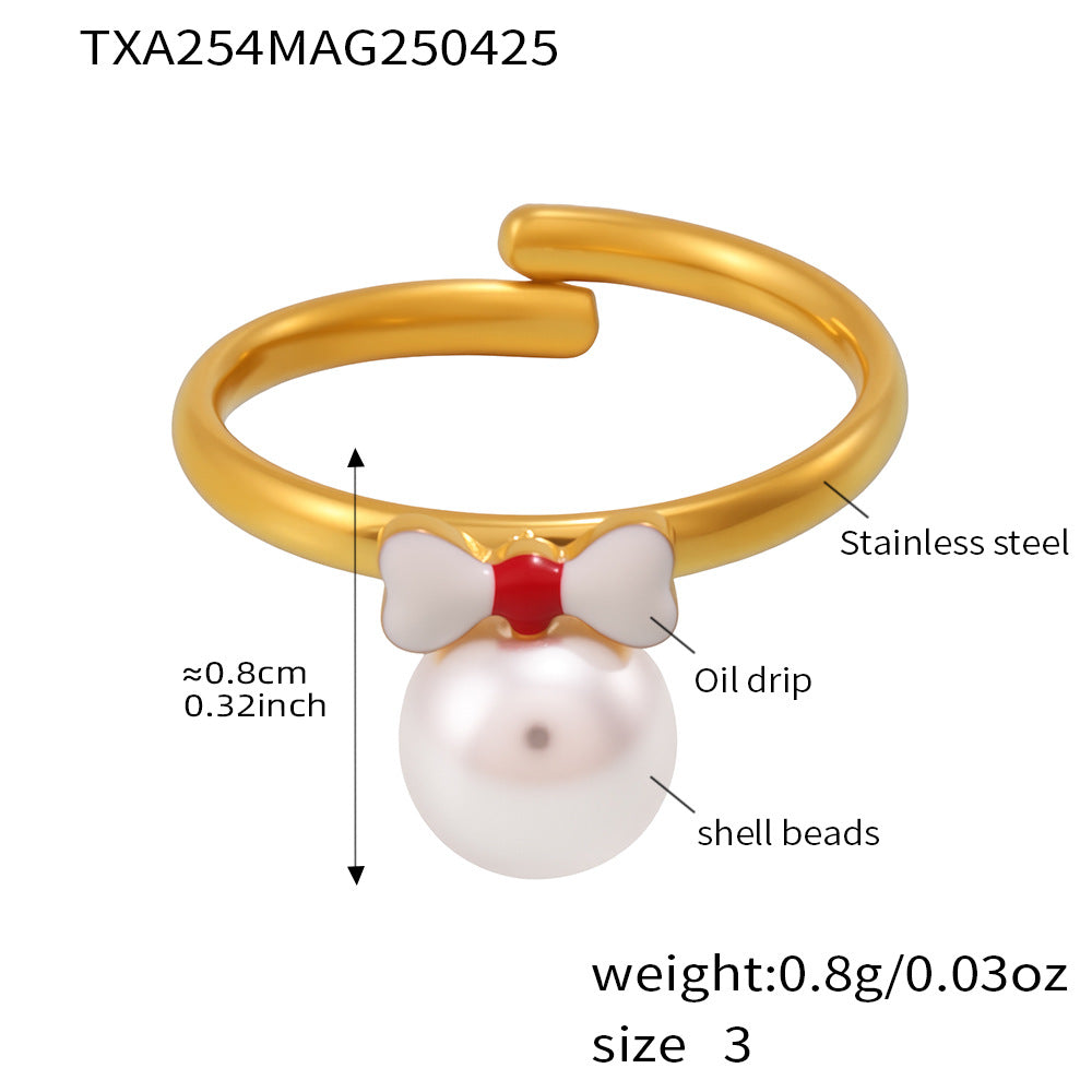 Elegante Conjunto de Collar, Pulsera, Anillo y Pendientes de Acero Inoxidable Brillante con Lazo para Mujer, con Colgante de Acero de Titanio y Acabado Chapado