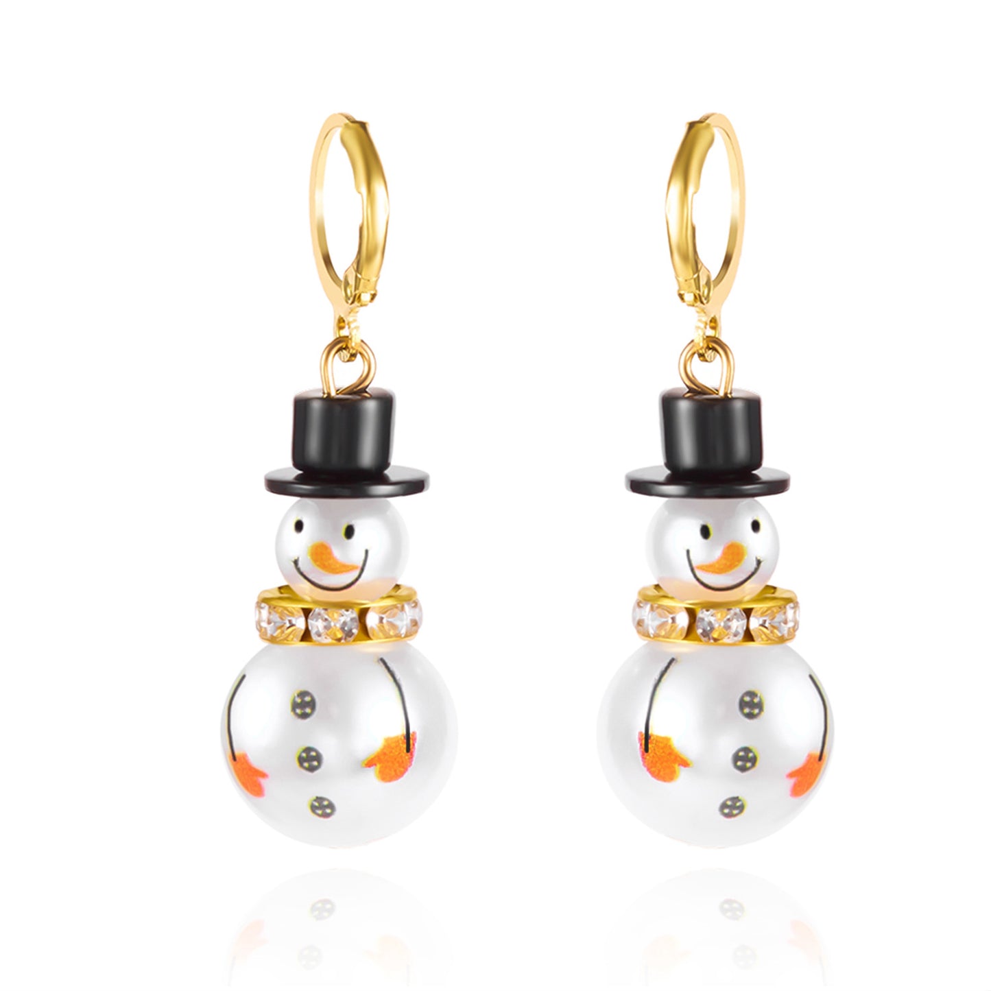 Lindos aretes de muñeco de nieve navideño con circonitas y perlas sintéticas incrustadas en aleación con acabado chapado para mujer