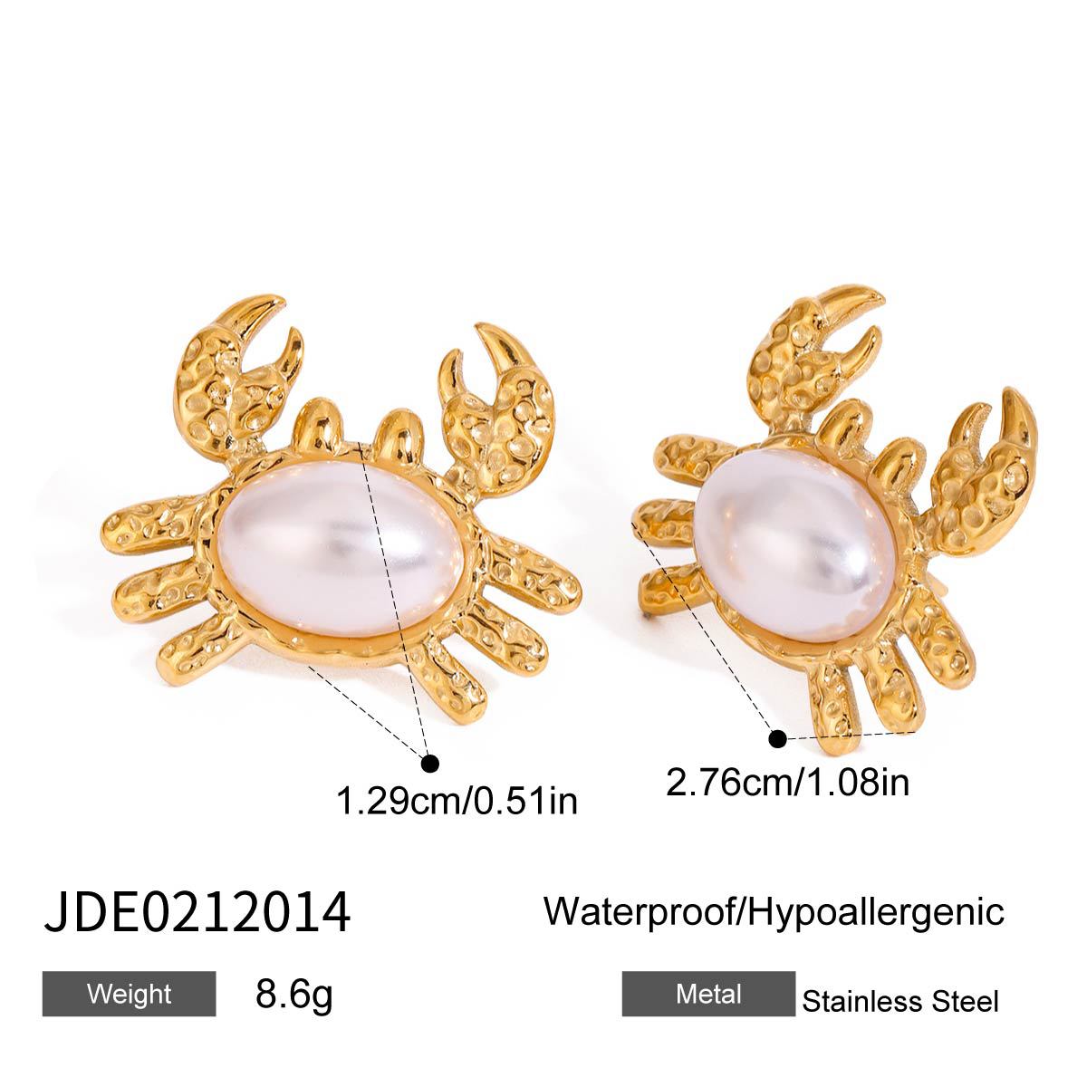 Minimalist Titanium Steel Crab Animal Pendant Necklace Bracelet Earrings Set Plated Ocean Theme Jewelry for Women