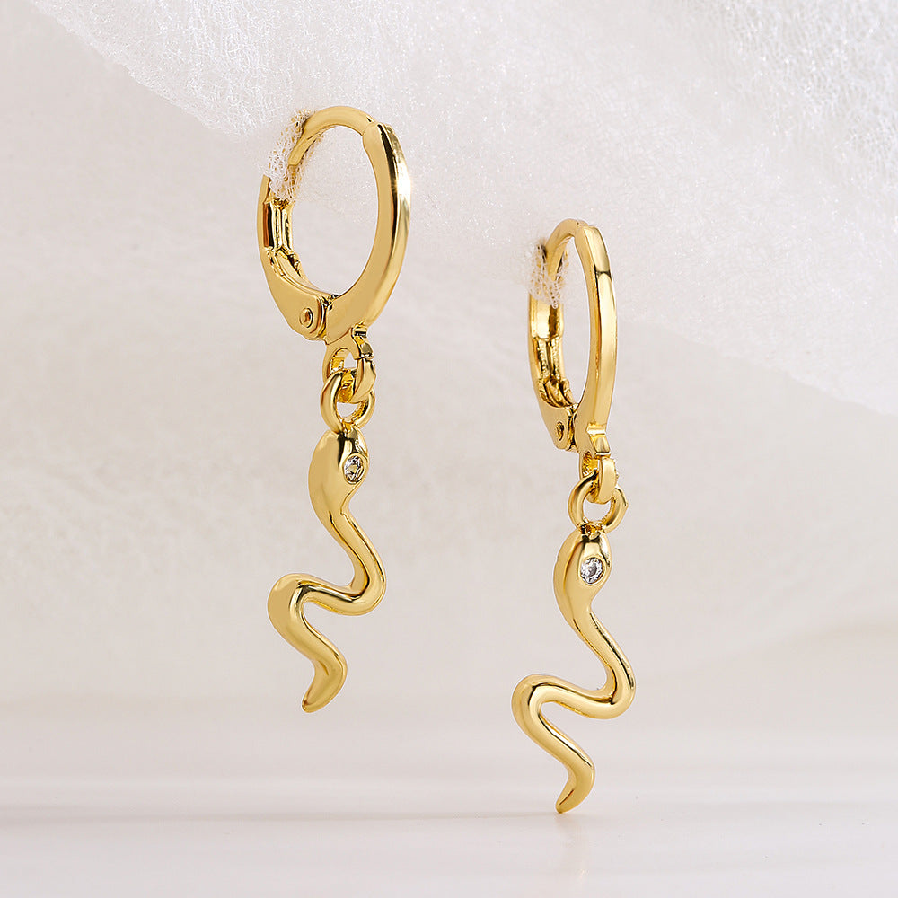 Minimalist Snake-Shaped Copper Pendant Earrings with 18K Gold Plating for Women
