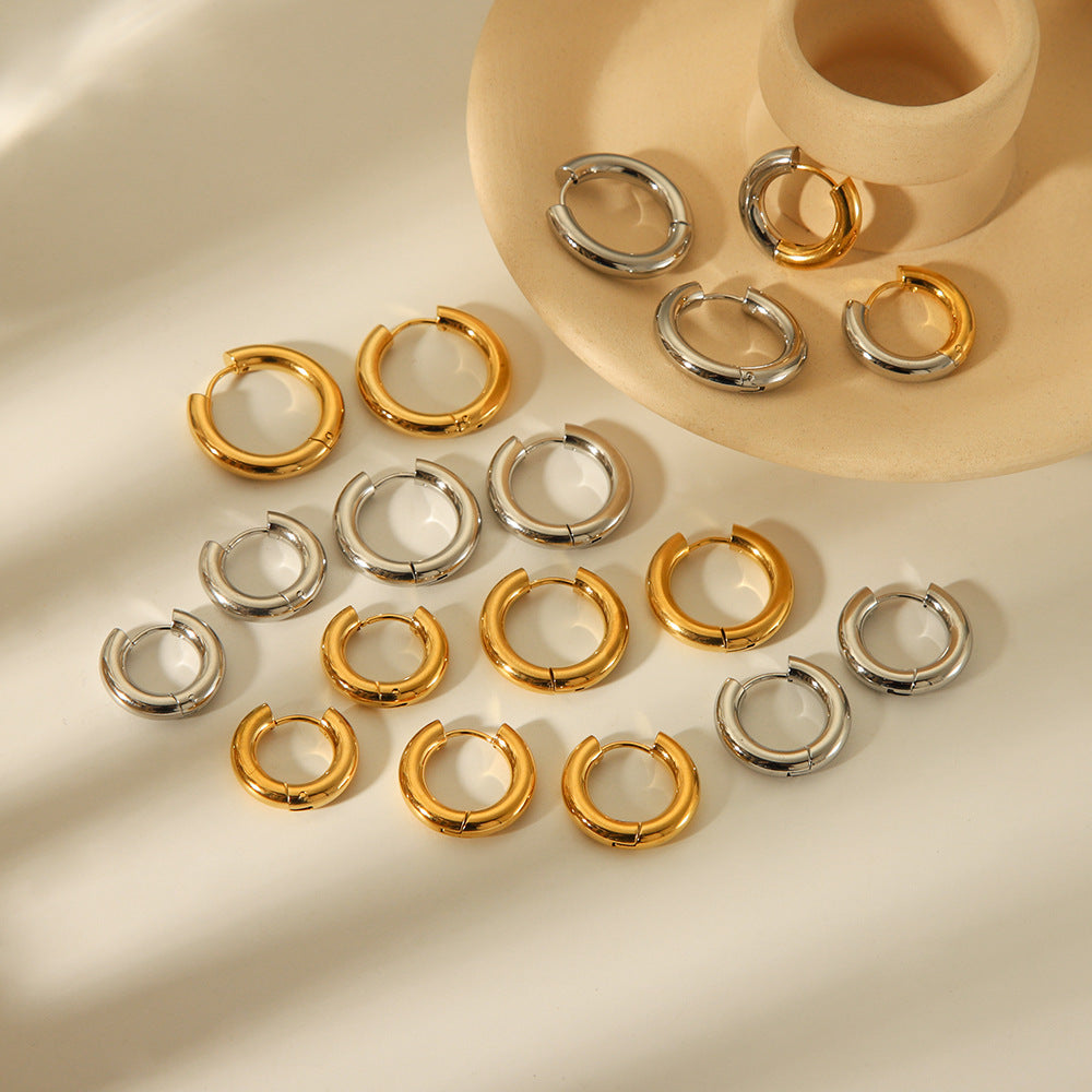 INS-Inspired Geometric Hoop Earrings in Titanium Steel with 18K Gold Plating for Women