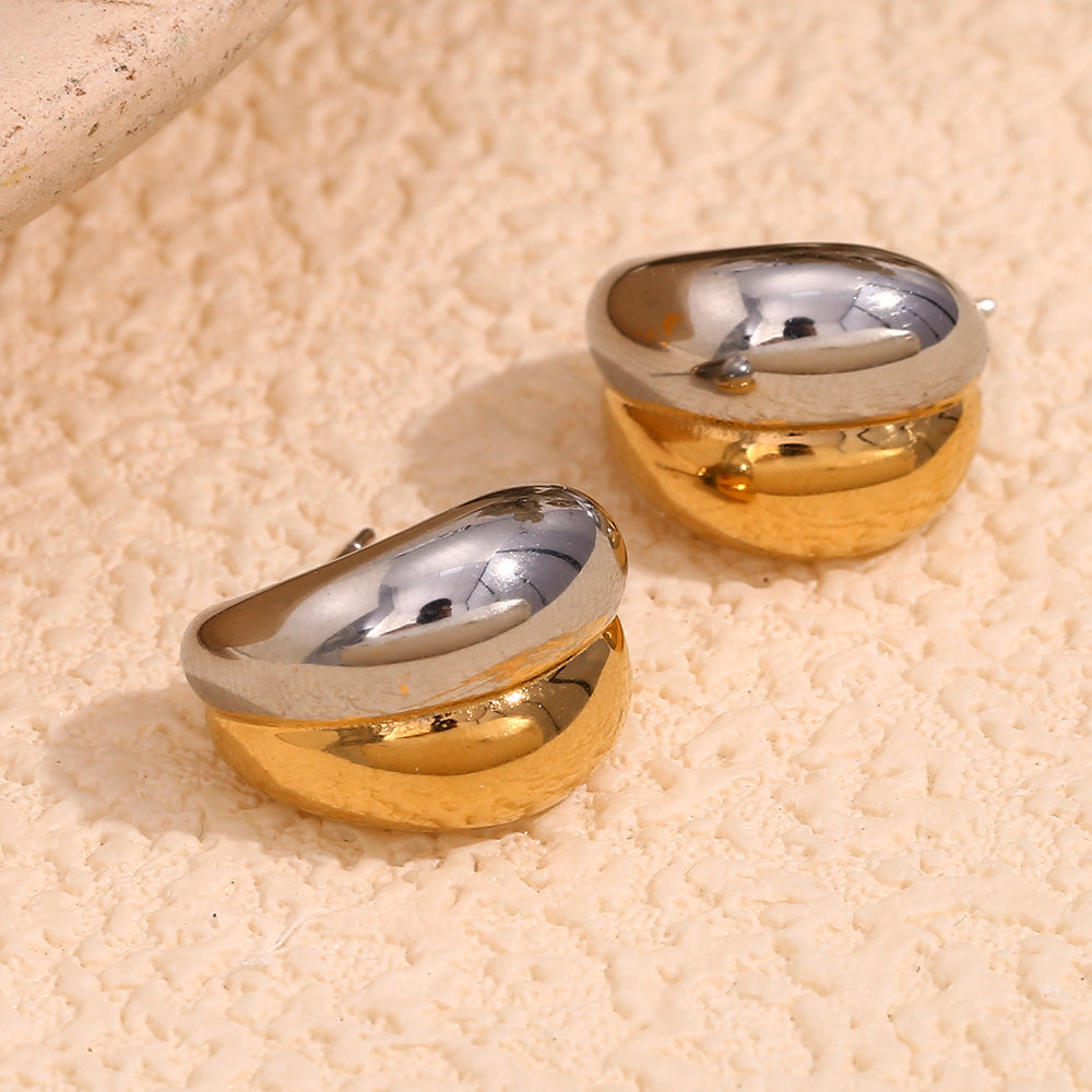 Minimalist Elegant Geometric Gold Plated Stainless Steel Mini Banana Stud Earrings for Women