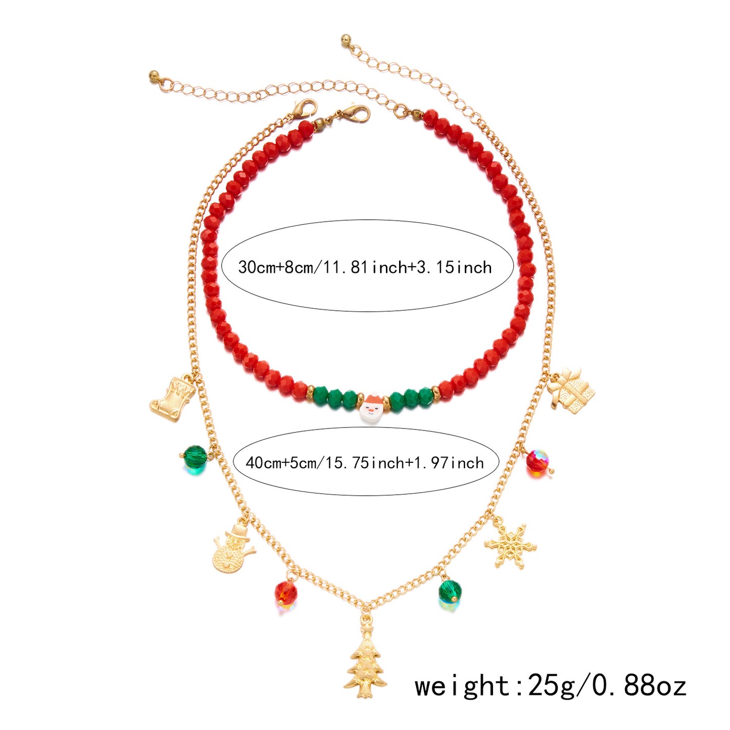 Handmade Crystal Beaded Multi-Layer Choker Necklace Set with Santa Claus and Snowflake Motifs in Geometric and Animal Shapes Alloy Metal with Enamel Finish for Women