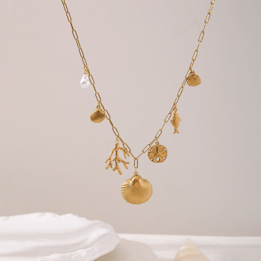Beach Style 18K Gold Plated Stainless Steel Shell Fish Irregular Necklace