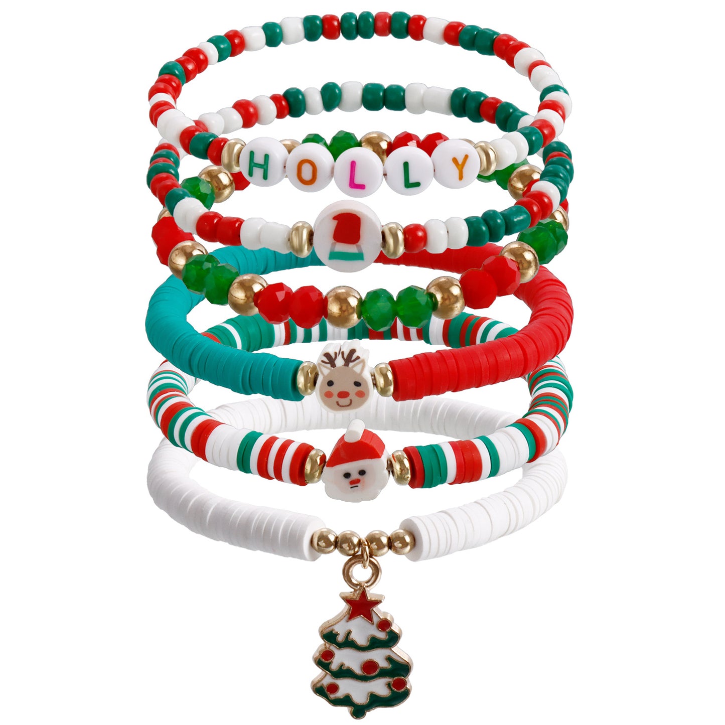 INS Style Geometric Shape Polymer Clay Elastic Bracelet for Women with Plated Finish Christmas Gift