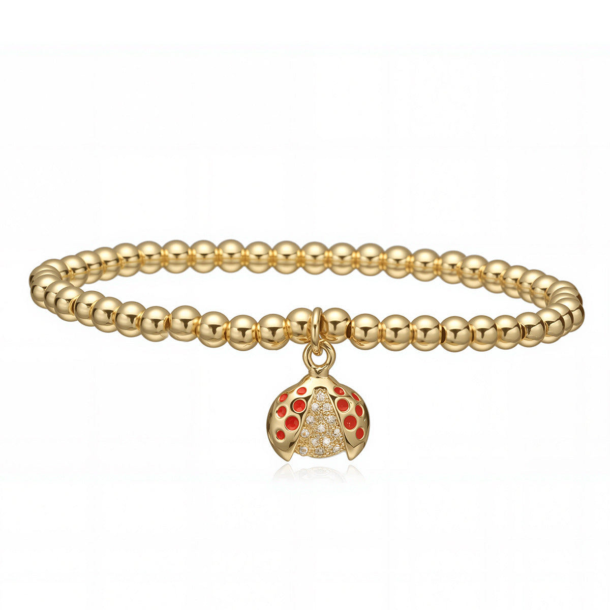 Fashion Minimalist 18K Gold Plated Zircon Ladybug Geometric Copper Bracelet for Women