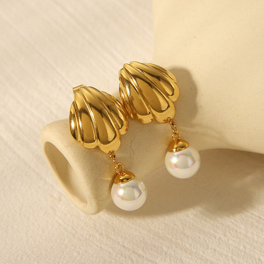 Minimalist Seashell-Shaped Titanium Steel Stud Earrings with 18K Gold Plating for Women