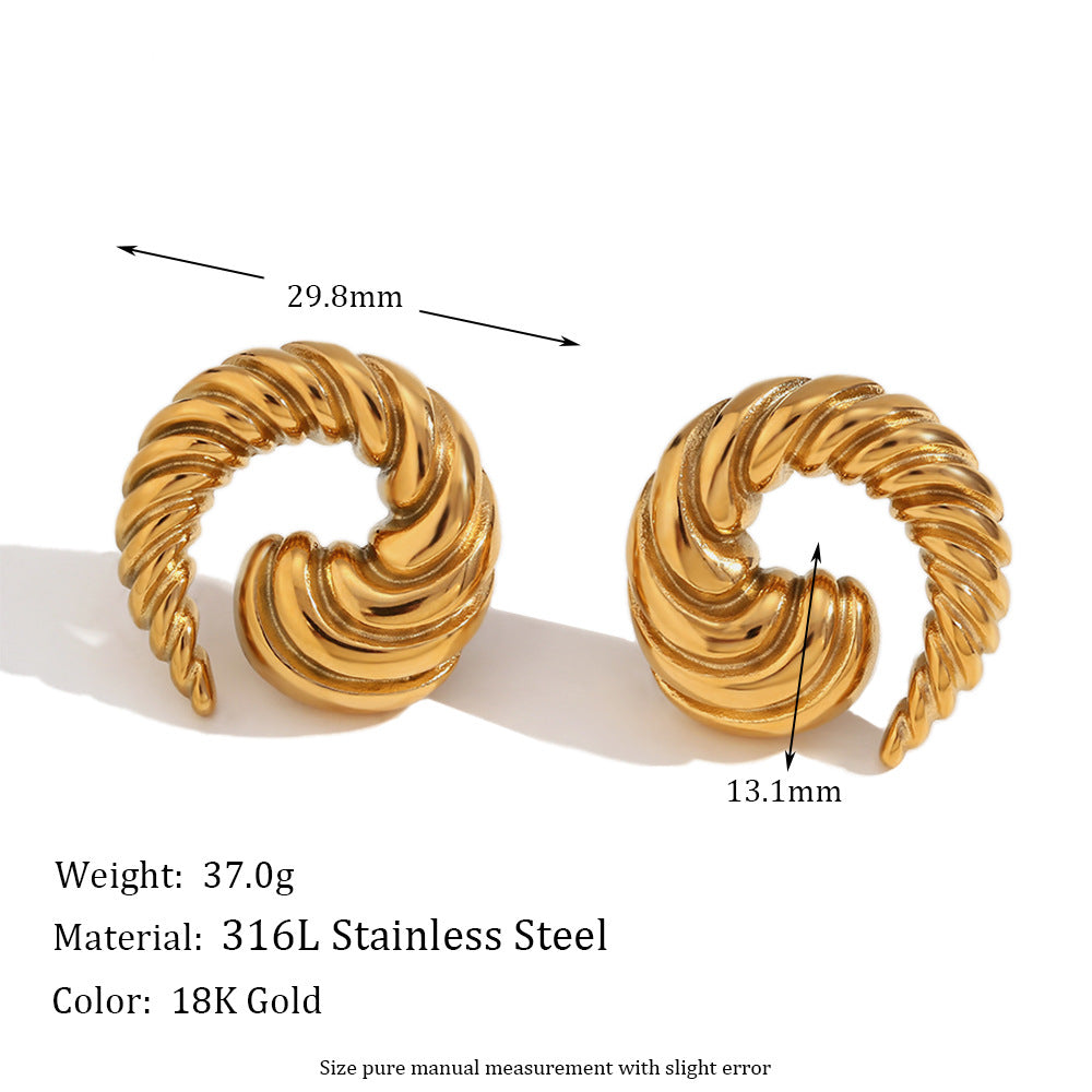 Vintage-Inspired Geometric Stainless Steel Earrings with 18K Gold Plating for Women