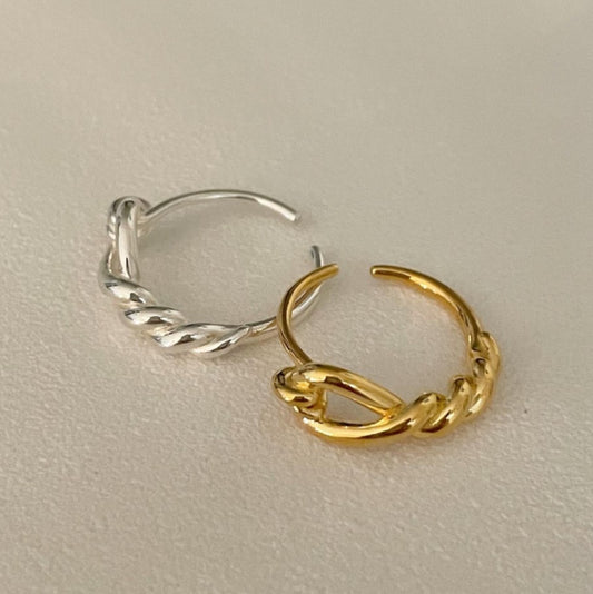 Anillo con nudo ajustable de plata de ley 925 con forma de onda vintage para mujer, con encanto rústico y elegancia minimalista