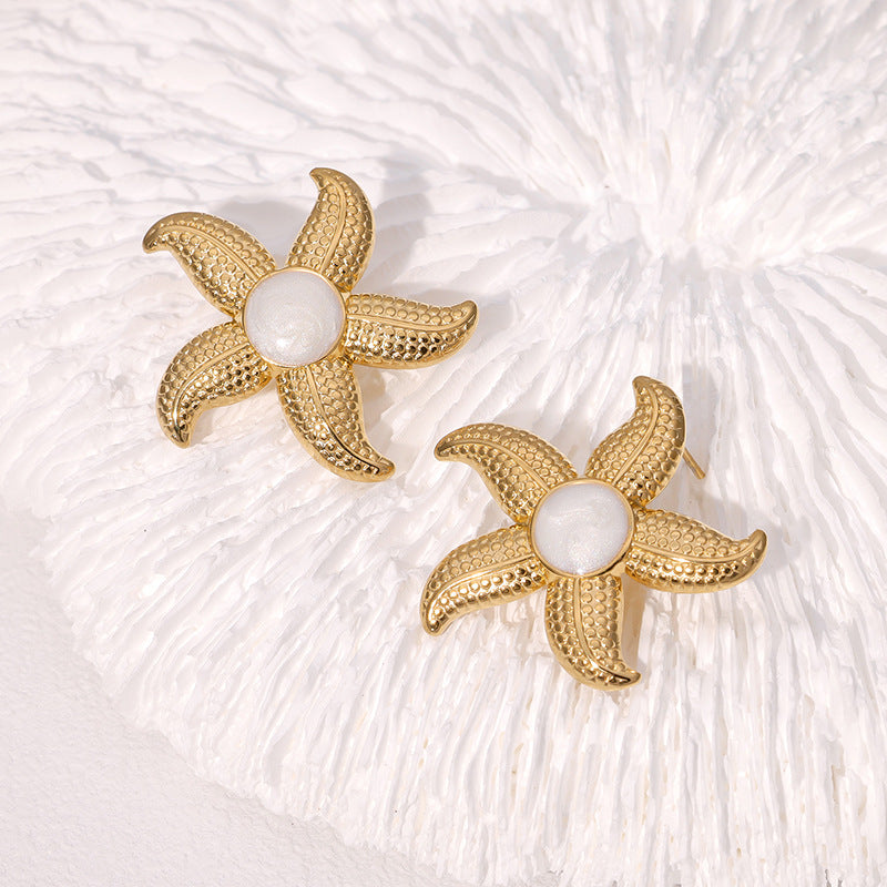 Fashion Ocean Starfish Drop Oil Plated 18K Gold Stainless Steel Stud Earrings for Women