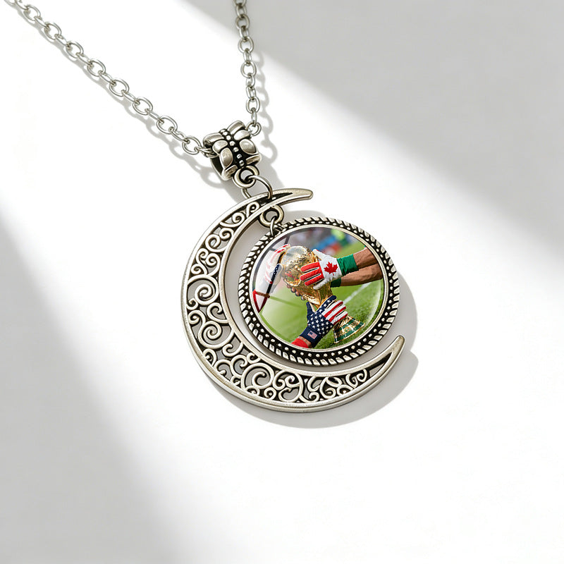 Sporty Geometric Alloy Plated Necklace with Crystal Pendant Unisex Cable Chain