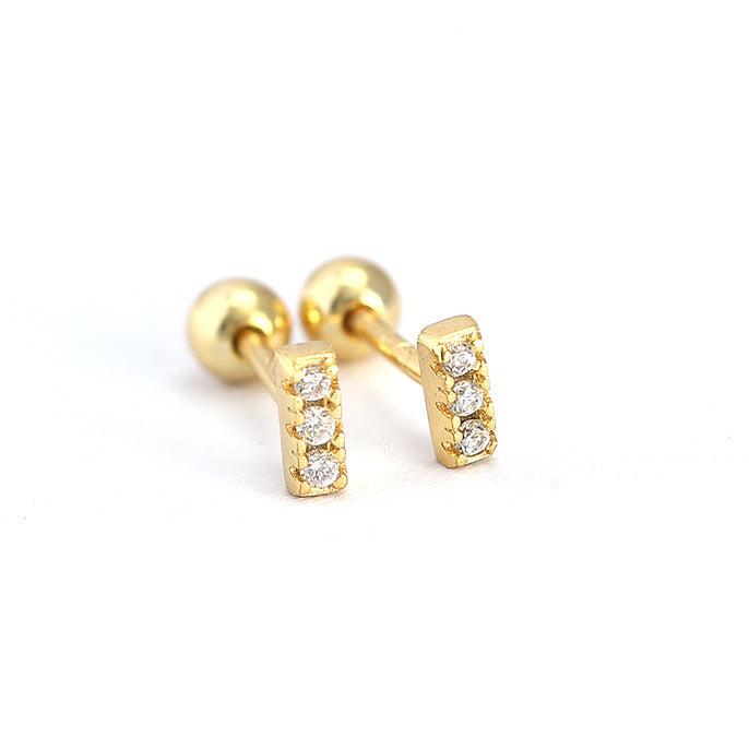 Orecchini a perno geometrici minimalisti in zirconia cubica in argento sterling 925 con finitura placcata