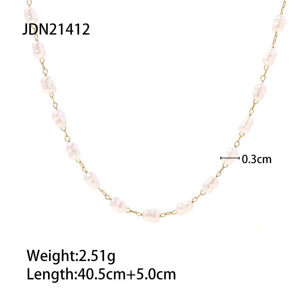 Elegante collar con dije de acero inoxidable en forma de lágrima con incrustaciones de nácar, acabado chapado, cadena de clavícula minimalista a la moda para mujer