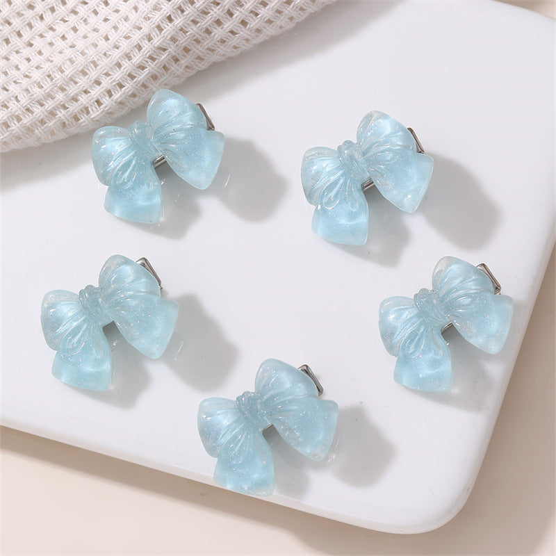 Natural Style Bow-Shaped Resin Hair Clip Set for Kids with Ruffled and Mesh Details Duckbill Hair Clips Princess Collection