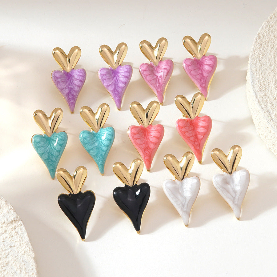 Sweet Elegant Heart Drip Oil Stainless Steel Earrings