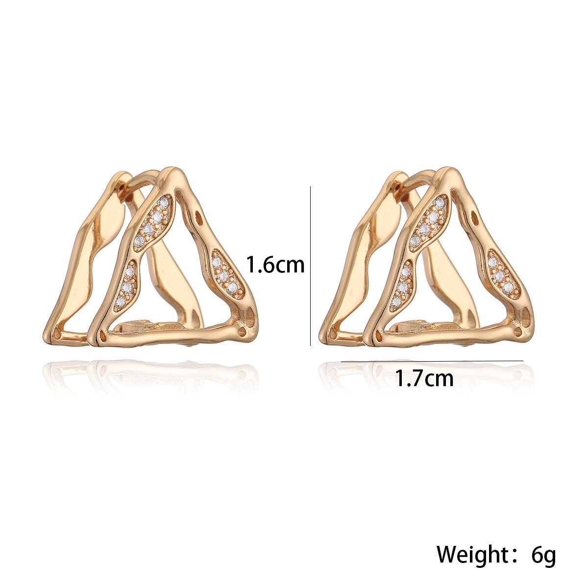 Orecchini da donna minimalisti geometrici a traforo in rame placcati oro 18K con accenti di zirconi