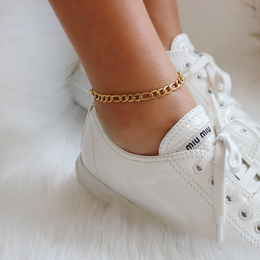 Minimalist Geometric Titanium Steel Anklet for Women Stainless Steel 18K Gold Plated Fade-Resistant Foot Jewelry