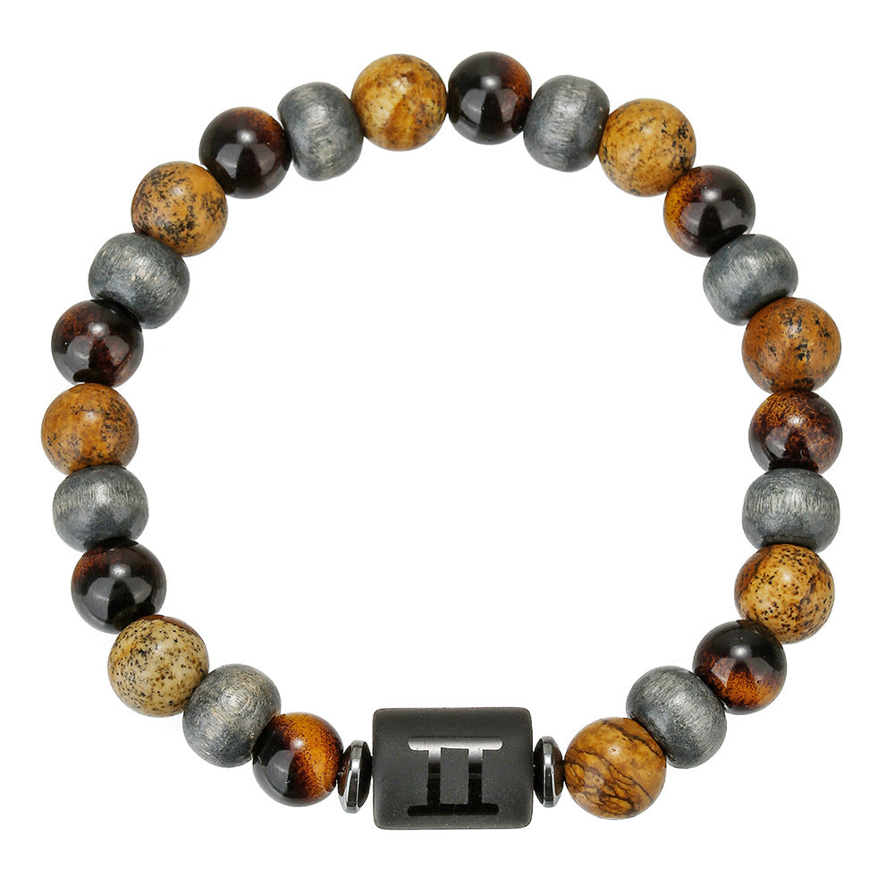 Handmade Round Tiger's Eye Beaded Bracelet Zodiac Constellation Design Unisex