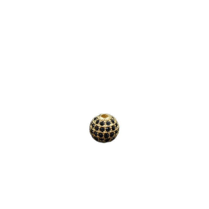 Minimalist Alloy Plated Round Bead with Micro Inlaid Black Cubic Zirconia for DIY Charm Bar