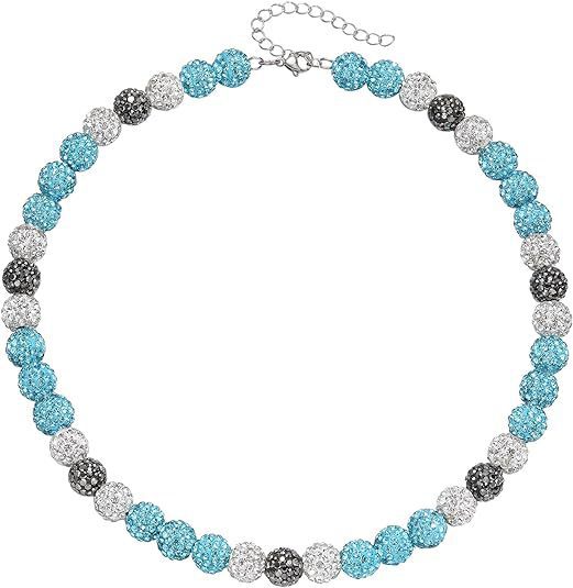 Sporty Geometric Round Resin Disco Ball Necklace with Rhinestone Inlay Unisex Cable Chain